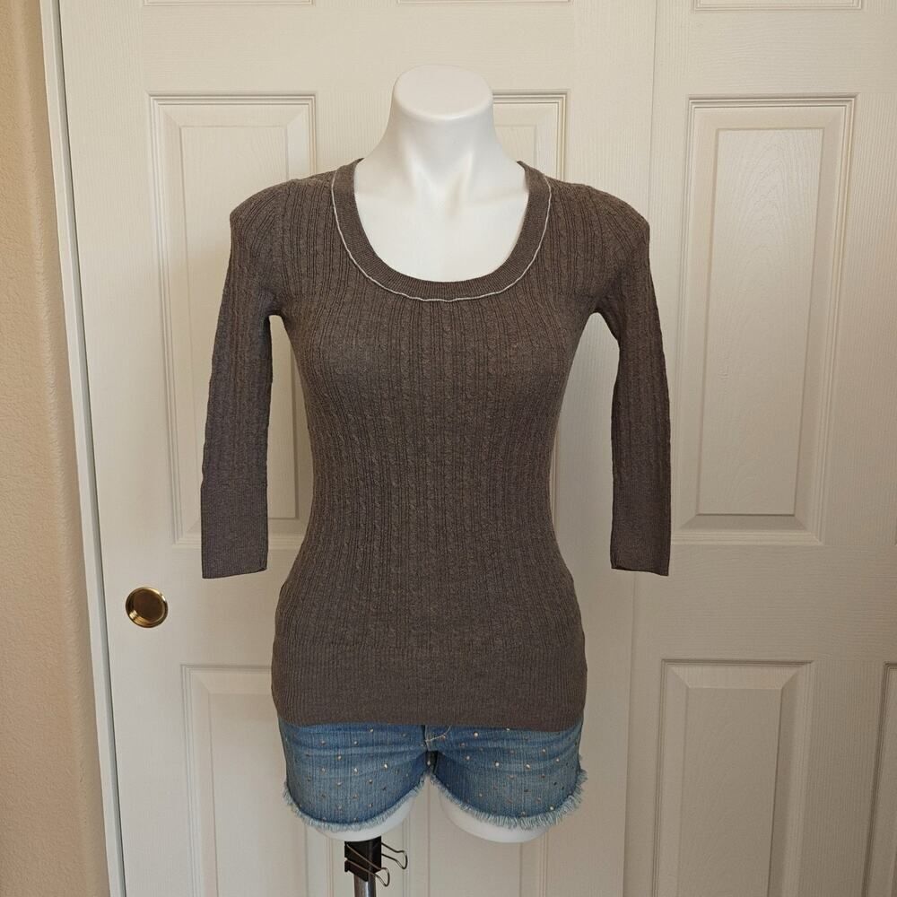 between me & you ribbed scope neck elbow sleeve sweater sz M